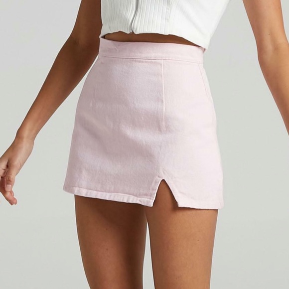 Princess Polly Dresses & Skirts - LIONESS PINK DENIM SLIT MINI SKIRT